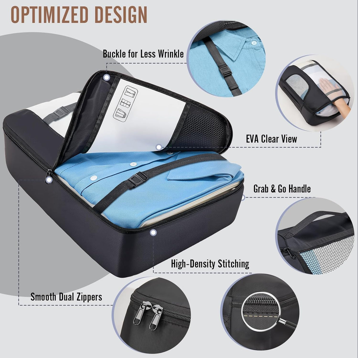 Veken Packing Cubes Set - Travel Organizer Bags with Laundry Bag & Passport Holder | 4 Sizes for Suitcase
