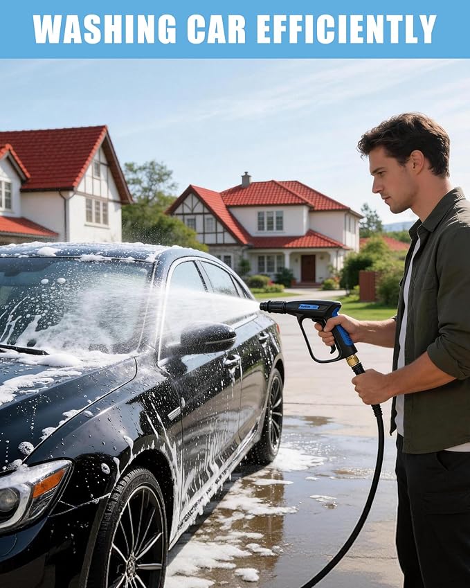 Pressure Washer Gun 3000PSI with 0°-160° Adjustable Spray Nozzle, Short Pressure Washer Gun with M22-14/15mm Fittings for Car Washing, House and Patio Cleaning