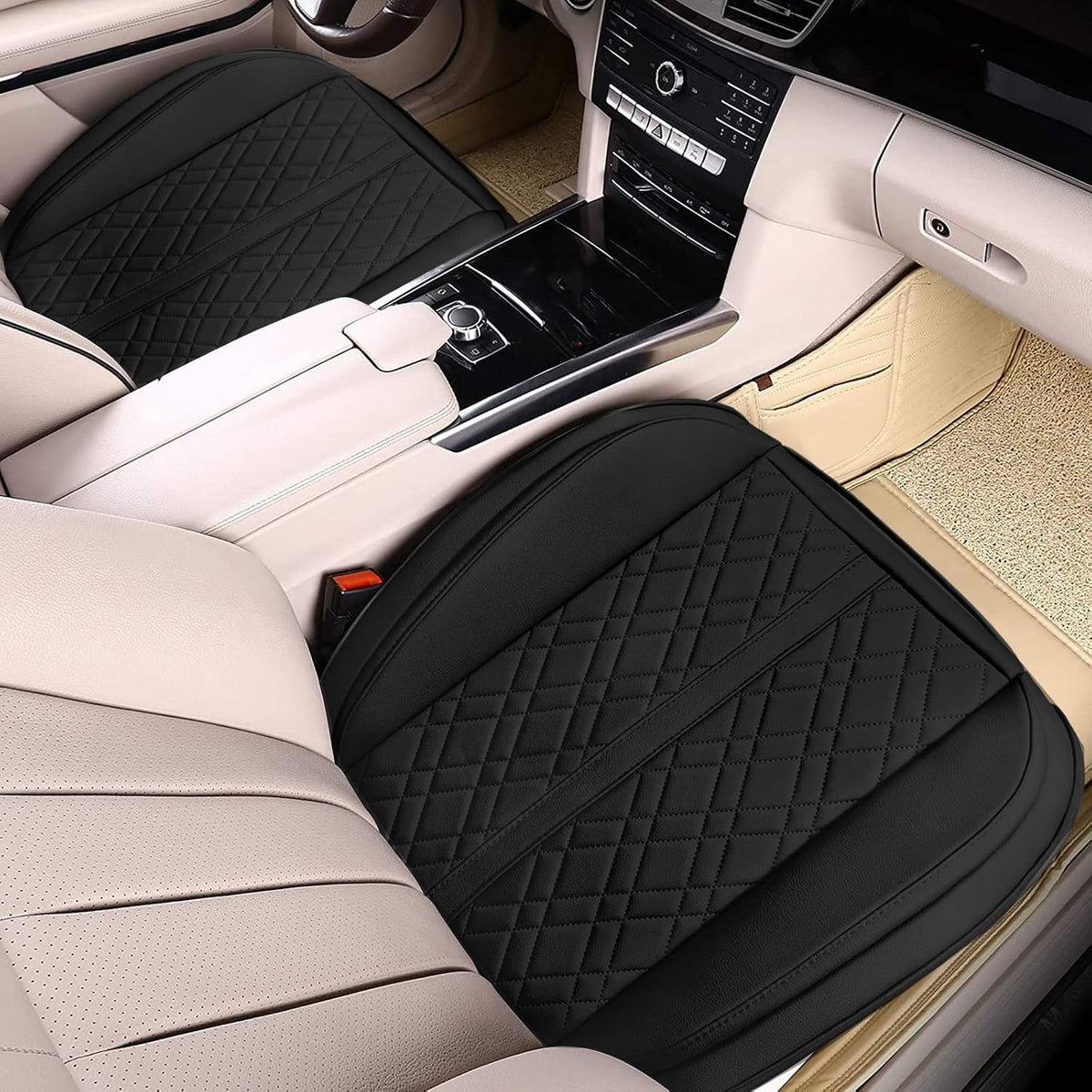 2 Pack Car Seat Cover for Front Car Seat Bottom,Premium PU Leather Seat Cushion Protector Upgraded Without Backrest with Storage Pocket,Full Wrapping Edge Works with Sedan SUV Pickup Minivan (Z BLACK)