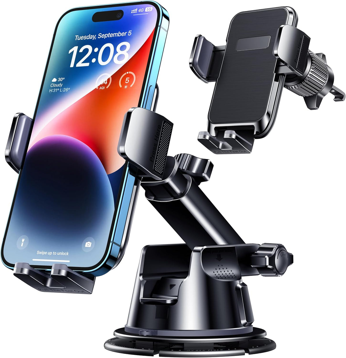DOLYOFG Car Phone Holder Mount, [Military-Grade Suction & Super Sturdy Base] 3 in 1 Universal Phone Mount for Car Dashboard Windshield Air Vent Dash Pad Car Mount for iPhone Android Smartphone