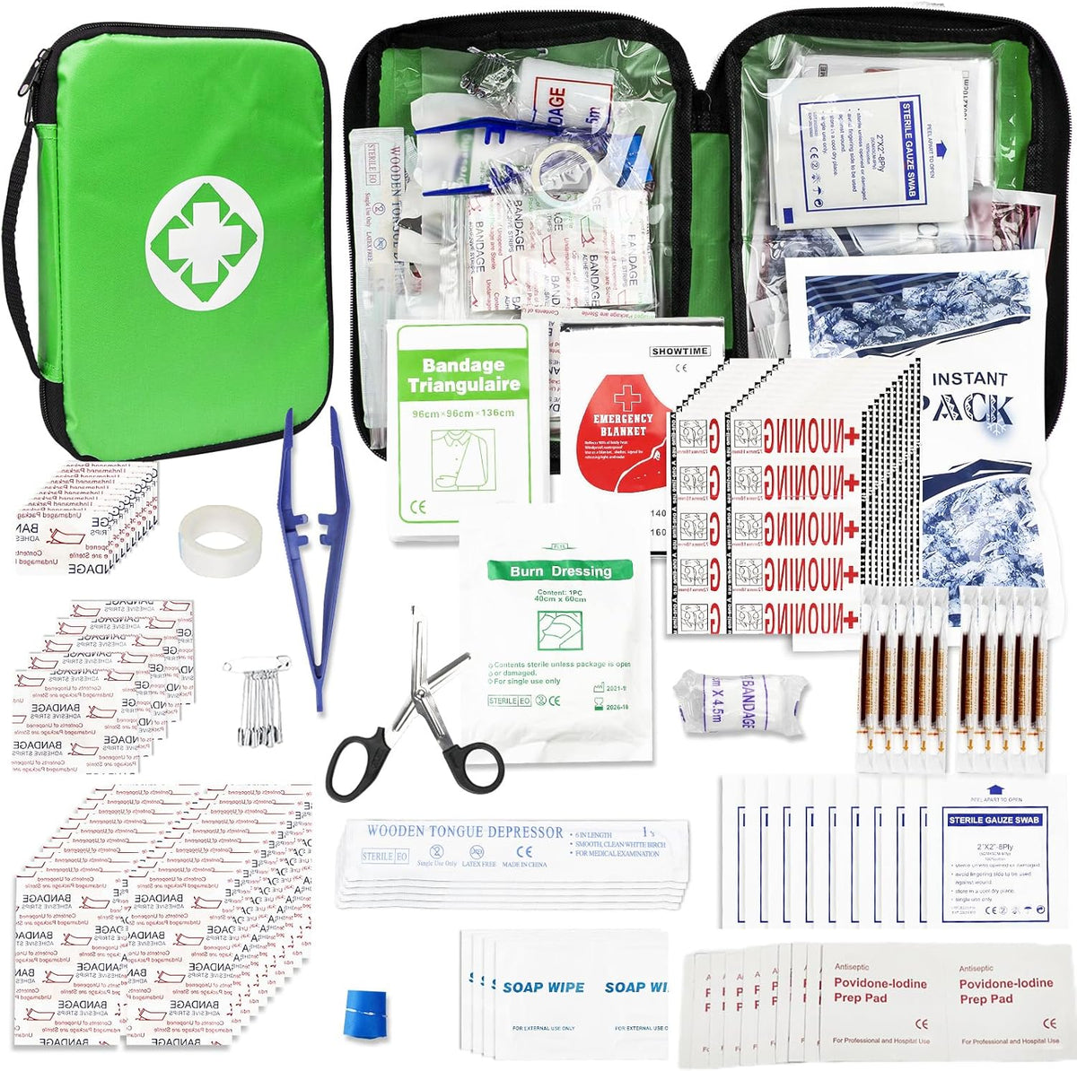 Home-Businesses First-Aid Emergency-Kit for Camping-Car - 300 Pcs Urgent Essential First Aid Kits Refill Supplies with Tourniquet Bandages for Workpalce Green 1st Aid
