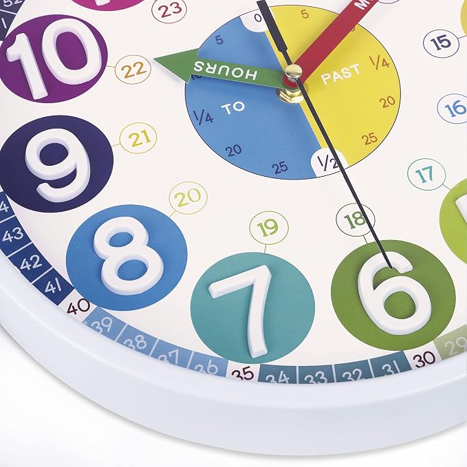 Lafocuse 12 Inch 3D Numbers Silent Kids Wall Clock, Learn to Tell Time Clock