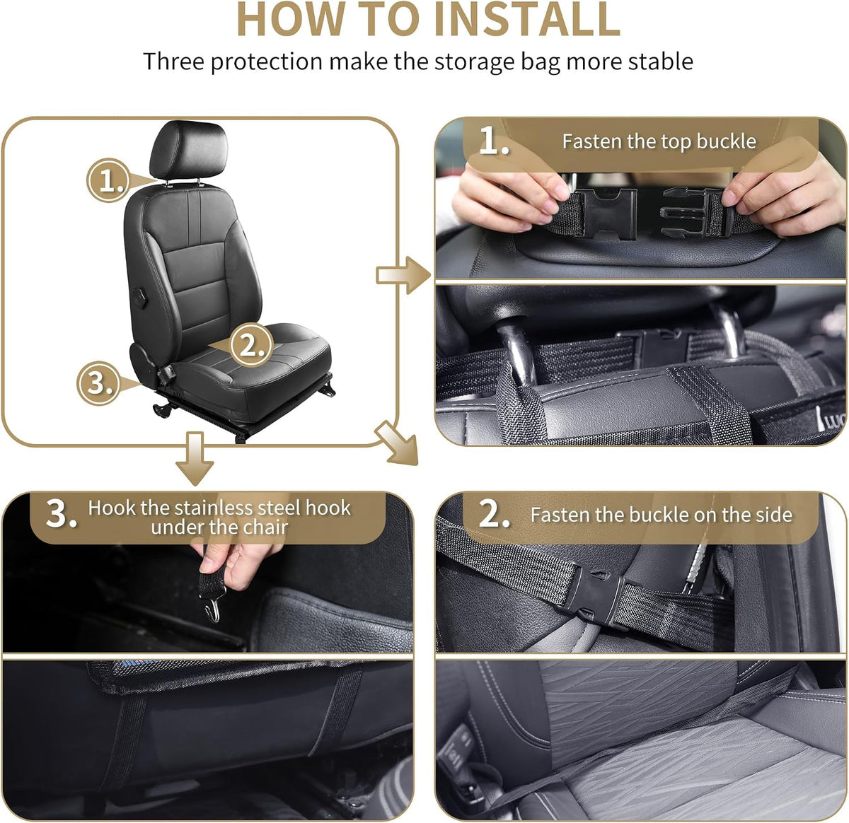 LUCMO Car Backseat Organizer with Touch Screen Tablet Holder, Beige | 2 Pcs,9 Storage Pockets,Clear Tablet Holder,Protectors Kick Mats,Travel Accessories,Seat Cover,Road Trip Essentials