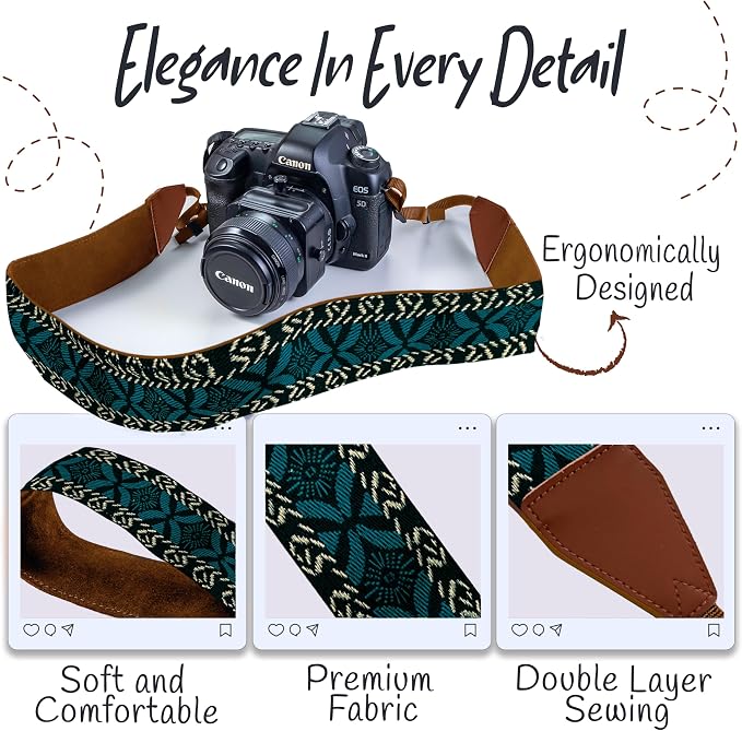 Art Tribute Camera Strap, Vintage Embroidered Neck Shoulder & Crossbody Camera