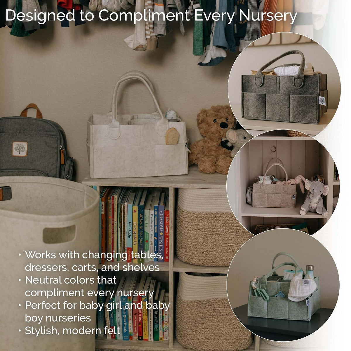 Parker Baby Diaper Caddy - Nursery Storage Bin and Car Organizer for Diapers and Baby Wipes - White, Large
