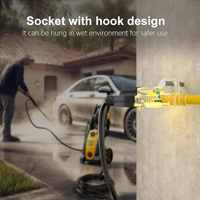 HUANCHAIN 12/3 Gauge Heavy Duty Outdoor Extension Cord 15 ft Waterproof with Lighted end, Flexible Cold-Resistant 3 Prong Electric Cord Outside, 15Amp 1875W 12AWG SJTW, Yellow, ETL