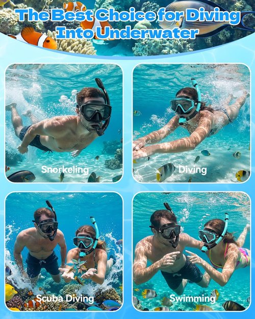 Aegend Snorkeling Gear - Anti-Fog Diving Mask & Dry Snorkel Set | Panoramic View with Mesh Bag