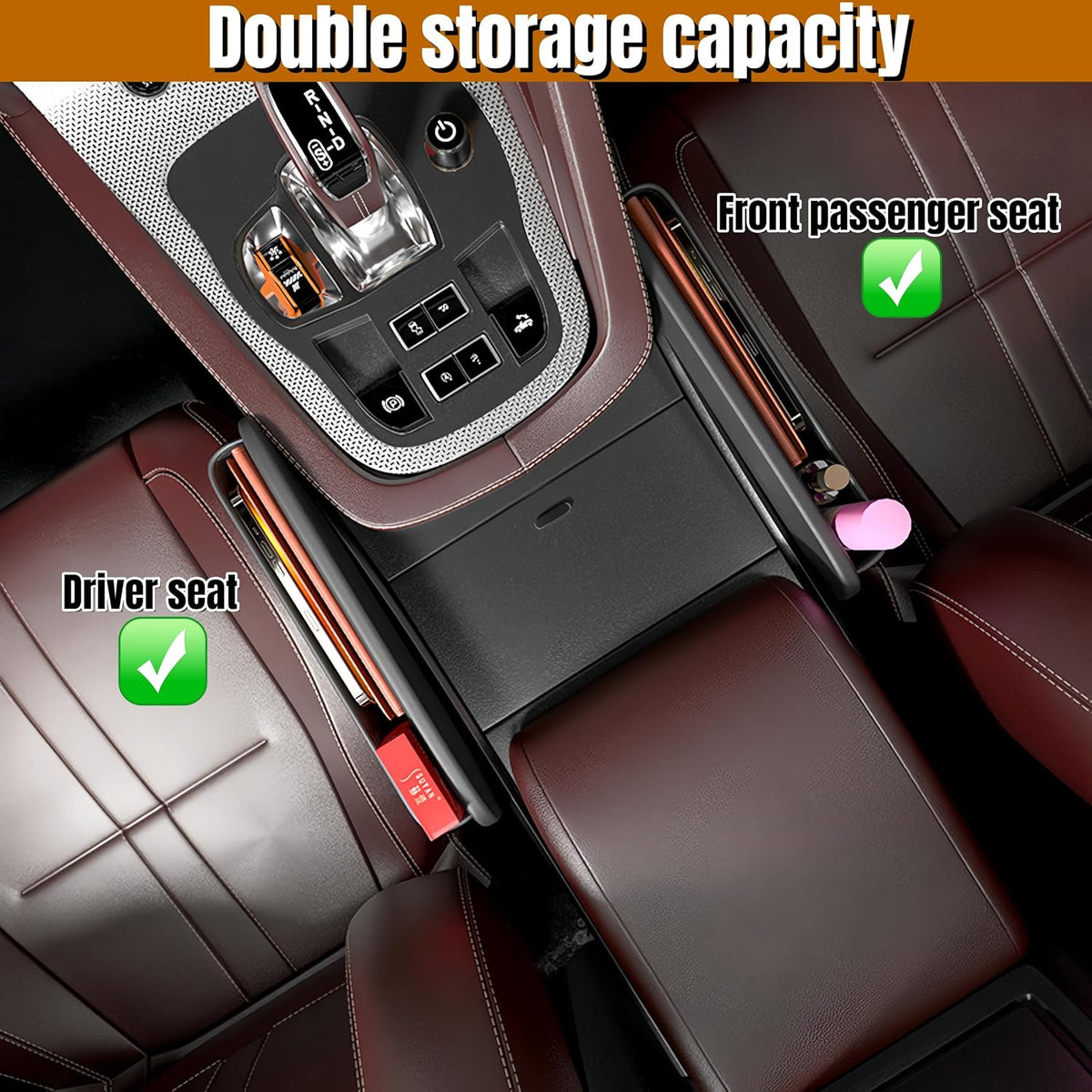 BLIRITEL Car Seat Gap Filler Organizer with Charging Hole, PU Leather Car Seat Gap Plug with Storage Slot, Car Console Side Organizer for Phone, Keys & Cards (Black)