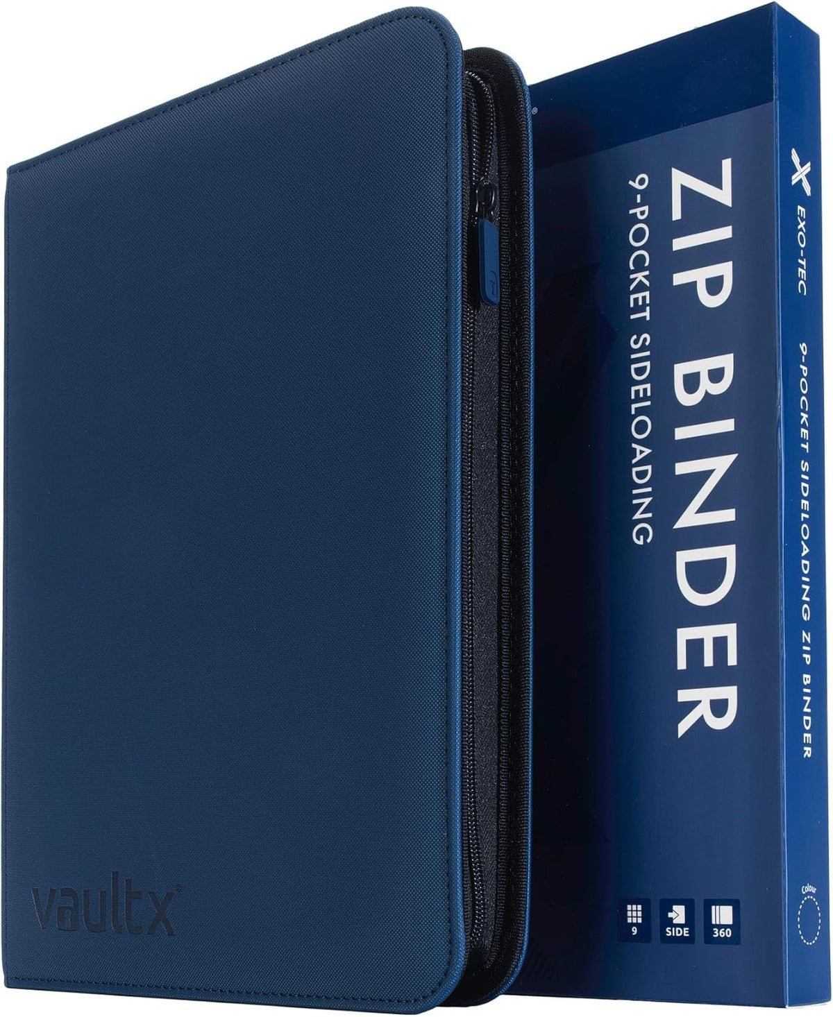 Vault X 9 Pocket Trading Card Zip Binder - Premium Exo-Tec Material, Holds 360 Cards, Blue