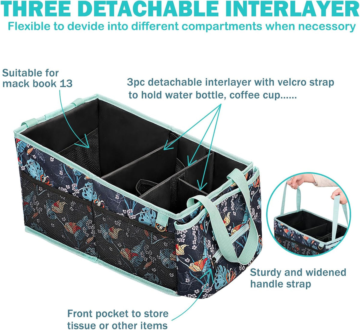 HEYSKAY Car Seat Organizer-Passenger Seat Organizer, Collapsible Small Car Seat Organizer for Console Front/Back, Car Caddy with 4pc Drink Holders Automotive Backseat Organizer for Kids