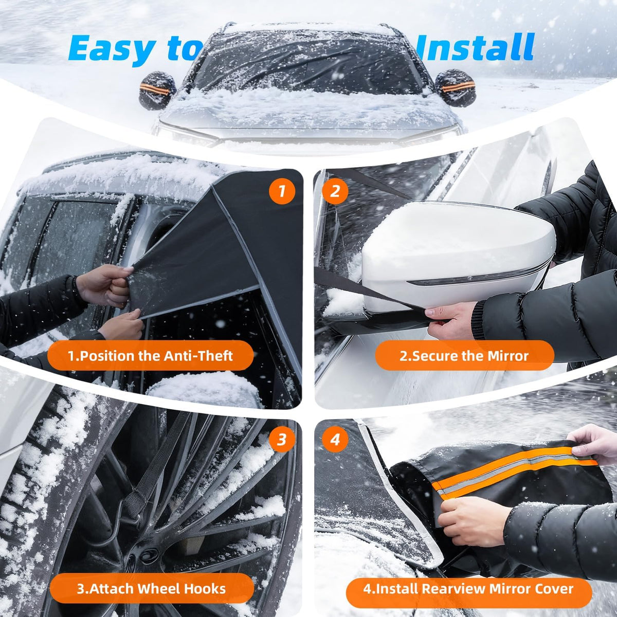 DooGooCoo [2026 Upgraded] Car Windshield Cover for Ice and Snow [700D Waterproof Fabric]-Windshield Snow Cover for Winter Snow & Frost, Suitable for Cars, SUVs, and Trucks - Medium