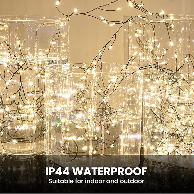 Dailyart Fairy Lights Plug in, 2000 Led Twinkle String Light with Remote 130Ft Waterproof 8 Modes Warm Cluster Lights with Timer for Bedroom Wreath Window Wedding Christmas Tree Decoration,Black Wire