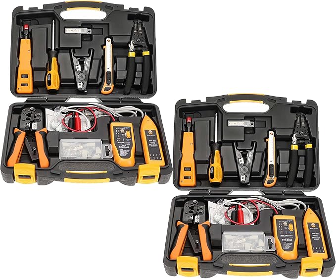 InstallerParts Network Tool Kit 15 In 1 (2 Pack)- RJ45 Crimper Tool Cat 5 Cat6 Cable Electrical Tester, Gauge Wire Stripper Cutting Twisting Tool, Ethernet Punch Down Tool, Screwdriver, Knife