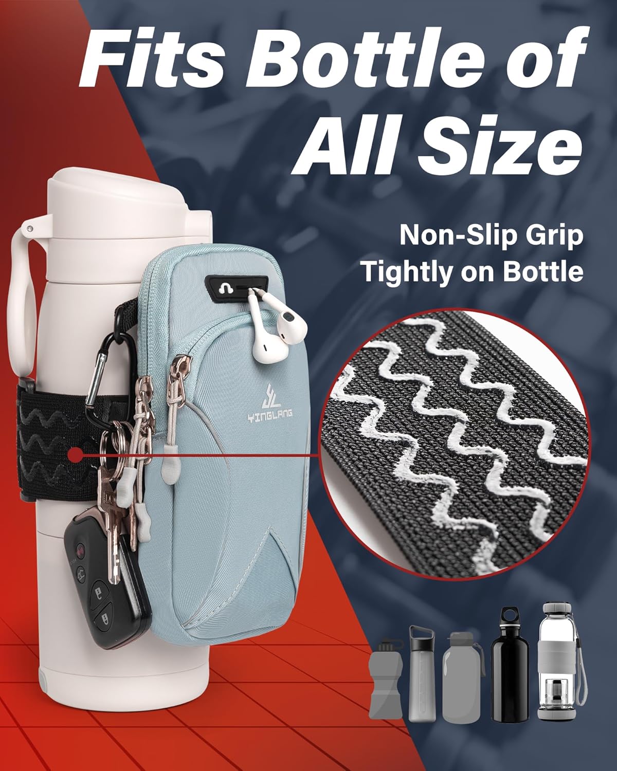 Skiennix Gym Water Bottle Caddy - Versatile Sleeve Bag with Phone Holder & Wallet for Running