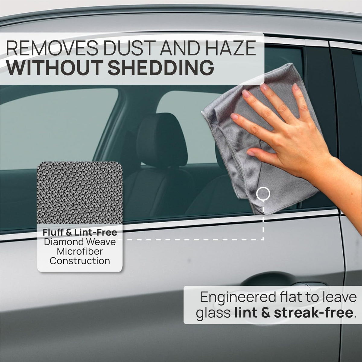 Claro Glass Towels Car Detailing 8-Pack – Streak Free Windshield Cleaner Cloth | Auto Glass Cleaner for Car Windows, Mirrors & Screens | Microfiber Car Cleaning Cloth for Detailing & Interior Use