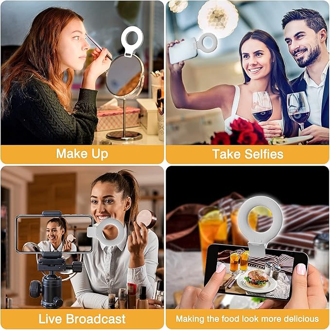 Clip on Ring Light, Kimwood Rechargeable 60 LED Selfie Ring Light