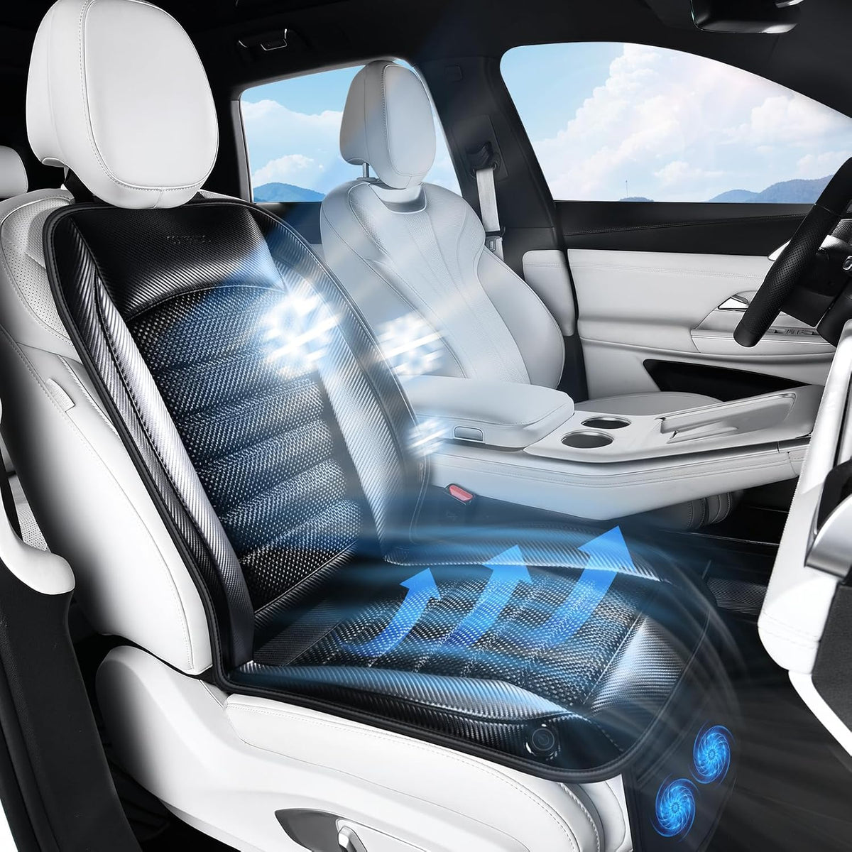 Coverado Ventilated Cooling Car Seat Cushion, 2026 Enhanced 12V-24V Fast Cool System, Cooled Seat Cover Universal for Car Sedan SUV Truck, Classic Gray