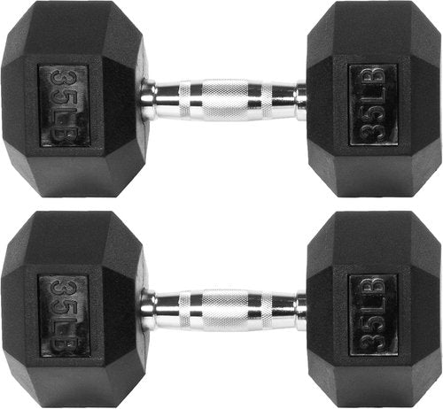 Fitvids Premium Hex Dumbbells - Rubber Encased, 35LB Pair for Enhanced Strength Training