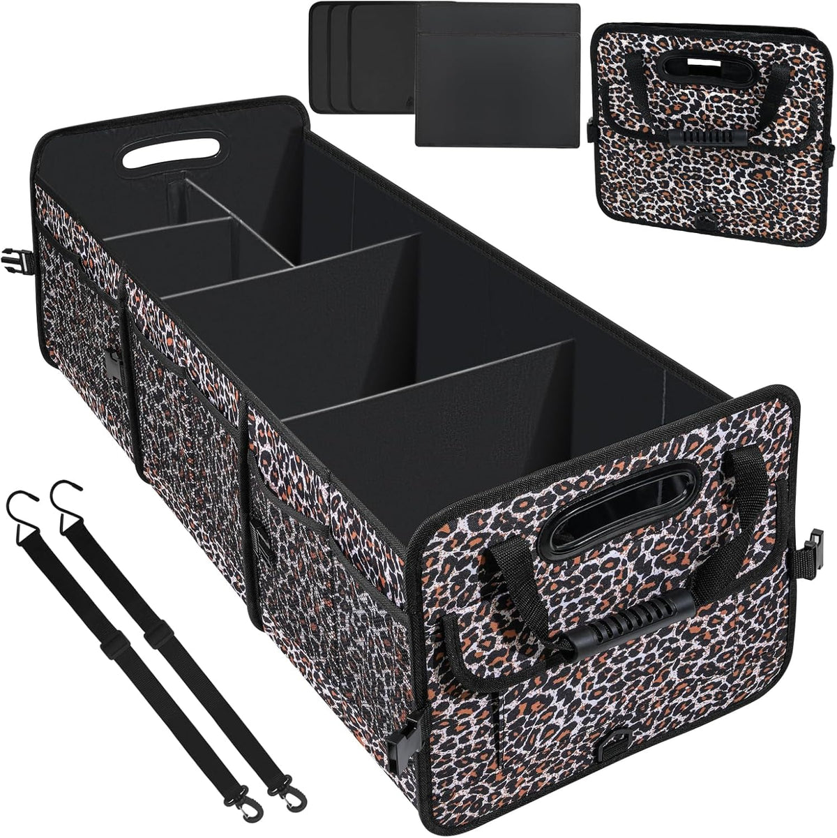 AOPHY Leopard Print Trunk Organizer - 95L Large Capacity, Non-Slip Bottom, Waterproof, Portable Car Storage for SUV, Truck, Sedan