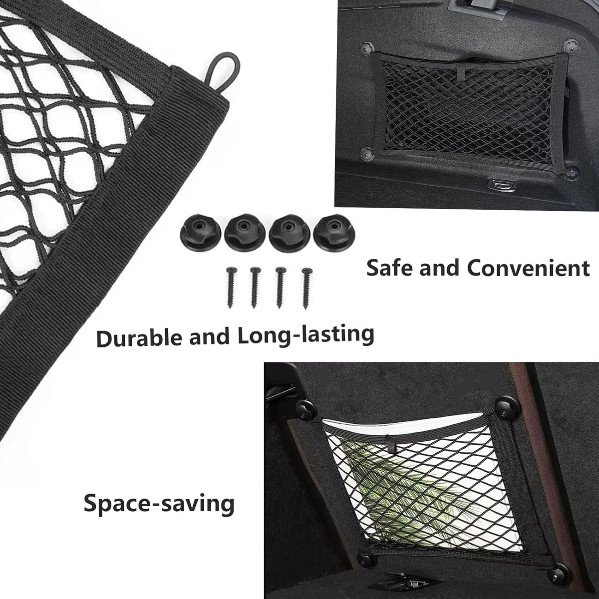2PACK Small Cargo Nets Elastic Stretchable Pocket Storage Mesh Net Universal Automotive Cargo Netting Storage Pouch with 8Pcs Mounting Screws and Hooks for Car Truck SUV Boats (21.6x9.8 Inch)
