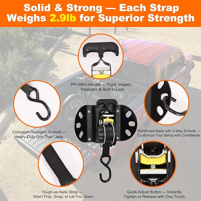 XCBYT Retractable Ratchet Straps for 2015-2024 Ford F-150, 2 Pack Heavy Duty Truck Bed Tie Down Straps, 1" x 10FT Self-Retracting Cargo Straps, 1322LB Break Strength, Easy Install F150 Accessories