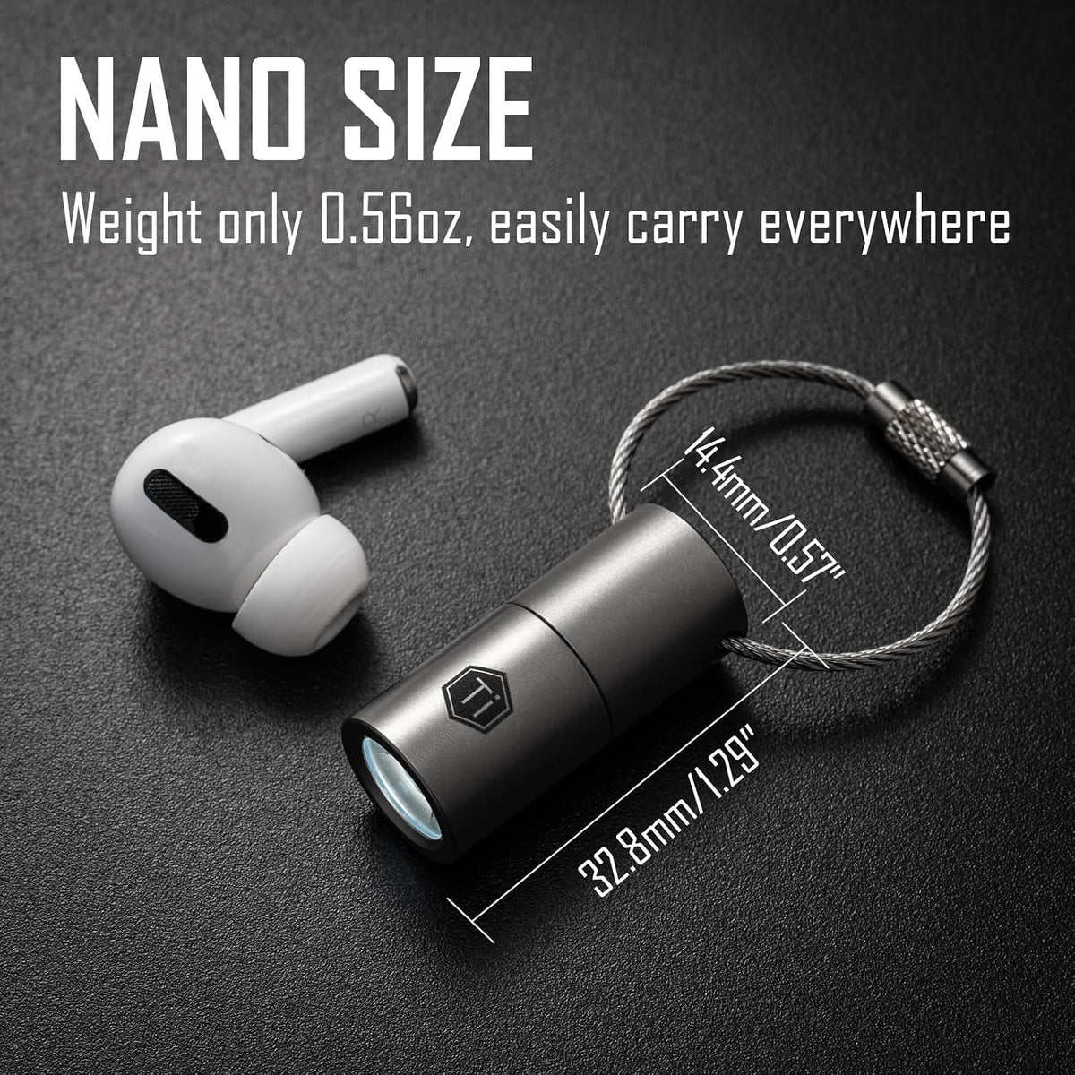 KeyUnity KF03 Titanium Nano Flashlight, LR44 Button Cell 100 Lumens 5W LED Keychian Flashlight for Everyday Carry (KF03 Sandblasted)