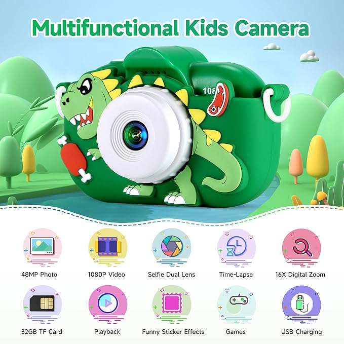 Kids Camera Boys Toys for 3 4 5 6 7 8 9 Years Old Boys, 48MP Dual Lens Kids