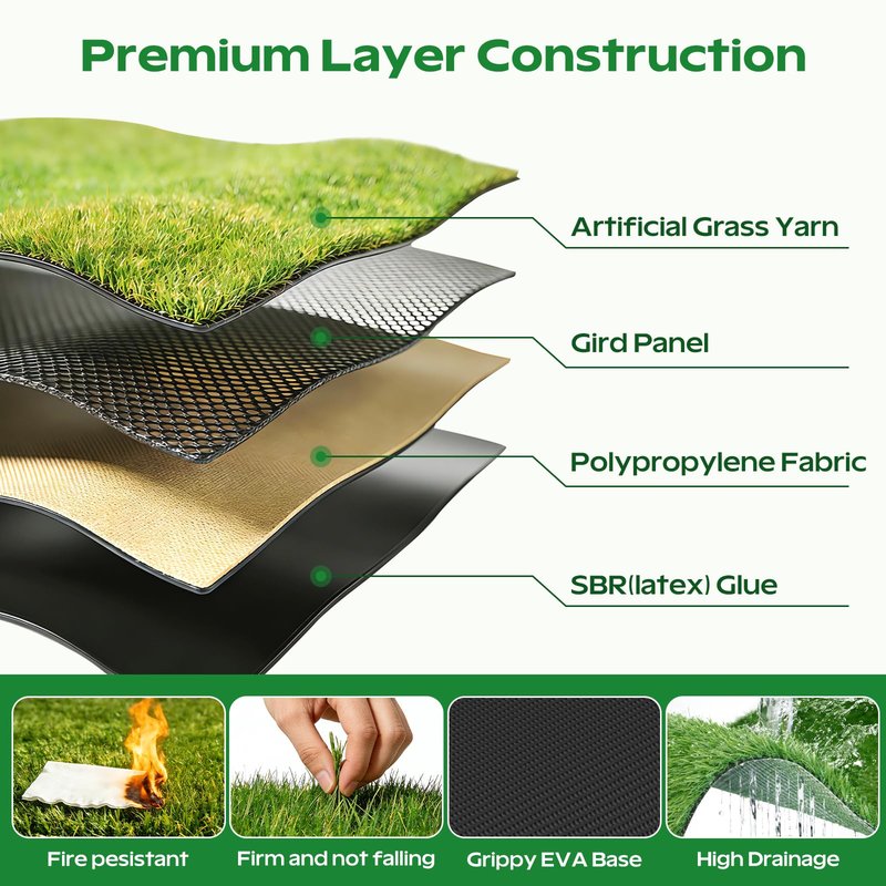 RIKADE 5x4ft Golf Hitting Mat, Backyard Garage Home Indoor Outdoor Practice Mat, 16mm Dense Short Turf with 6 Rotating Tee Holes, 10mm High-Rebound Non-Slip EVA Base Golf Training Mat
