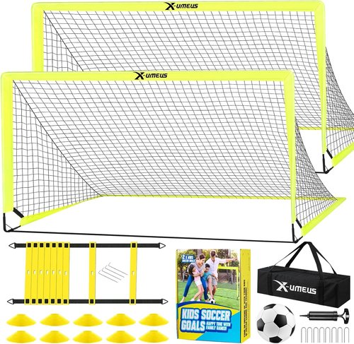 Kids Soccer Goals by [Brand Name] - Backyard Set of 2 | 4x3 ft & 6x4 ft Pop-Up Training Equipment with Ball & Cones