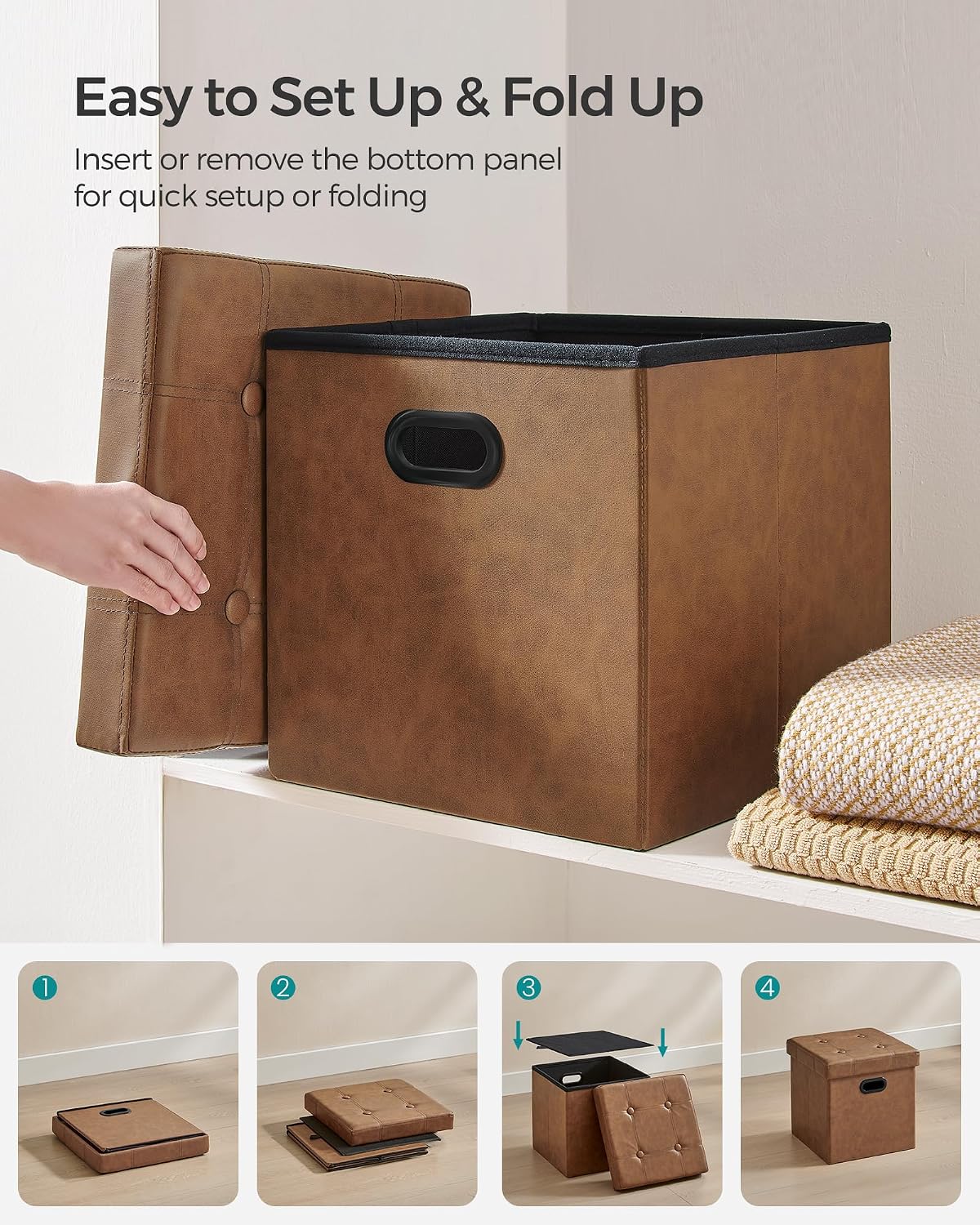 SONGMICS 15 Inches Folding Storage Ottoman, Cube Footrest