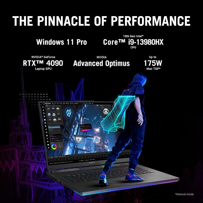 ASUS ROG Strix Scar 18 (2023) Gaming Laptop, 18” Nebula Display 16:10 QHD 240Hz/3ms, GeForce RTX 4090, Intel Core i9-13980HX, 32GB DDR5, 2TB PCIe SSD, Wi-Fi 6E, Windows 11 Pro, G834JY-XS97,Black