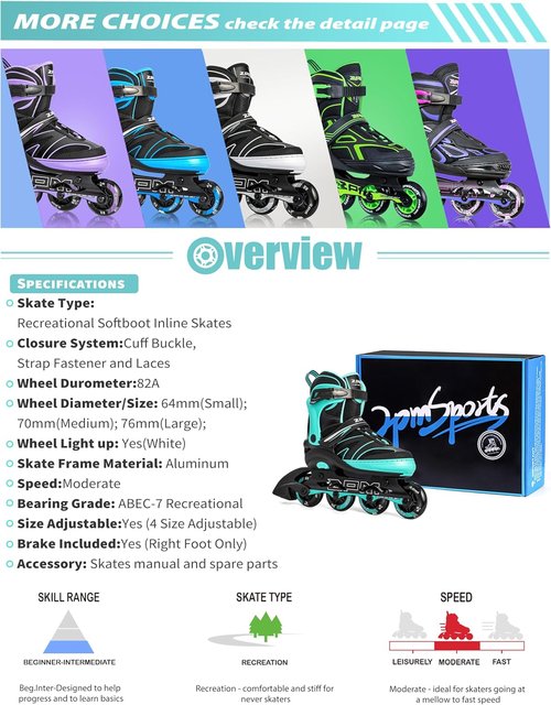 2PM SPORTS Kids Adjustable Inline Skates - Light Up Wheels for Ages 4-12 | Perfect for Beginners
