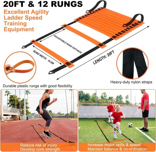 Kids Soccer Goals - Portable 6 x 4 Ft Soccer Goal Set with 10 Cones & Agility Ladder | Backyard Training Equipment