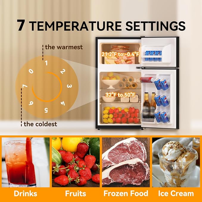 Mini Fridge with Freezer 3.2 Cu.Ft. 2 Door Refrigerator and Freezer Small Fridge for Bedroom Home Office Dorm, Small Drink Chiller, 37 dB Low Noise, Black