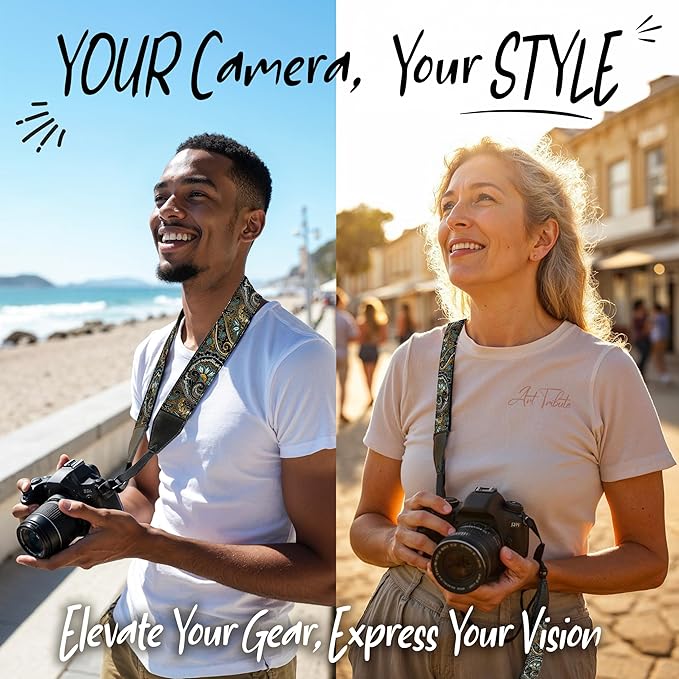Art Tribute Camera Strap, Vintage Embroidered Neck Shoulder & Crossbody Camera