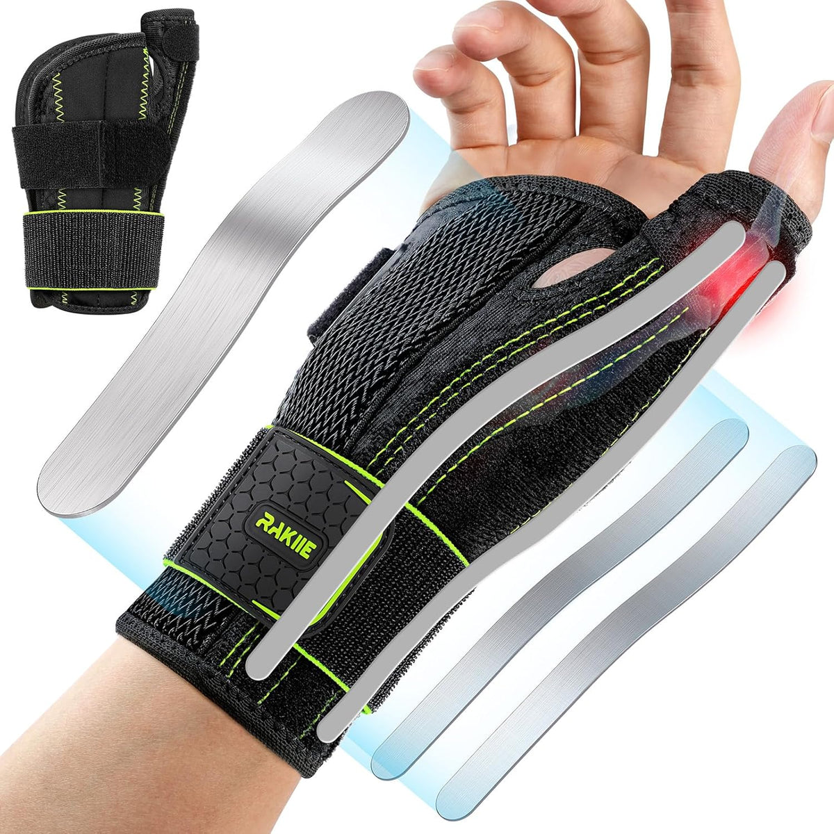 Rakiie Right Hand Wrist Brace - Lightweight Soft Support for Carpal Tunnel Relief | Yellow L/XL