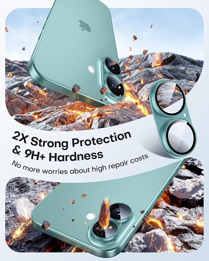 TAURI 2 Pack for iPhone 16/16 Plus Camera Lens Protector, Full Coverage