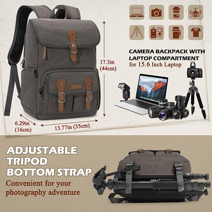 RAINSMORE Camera Bag Backpack for DSLR/SLR Mirrorless 15.6 Inch Laptop Camera