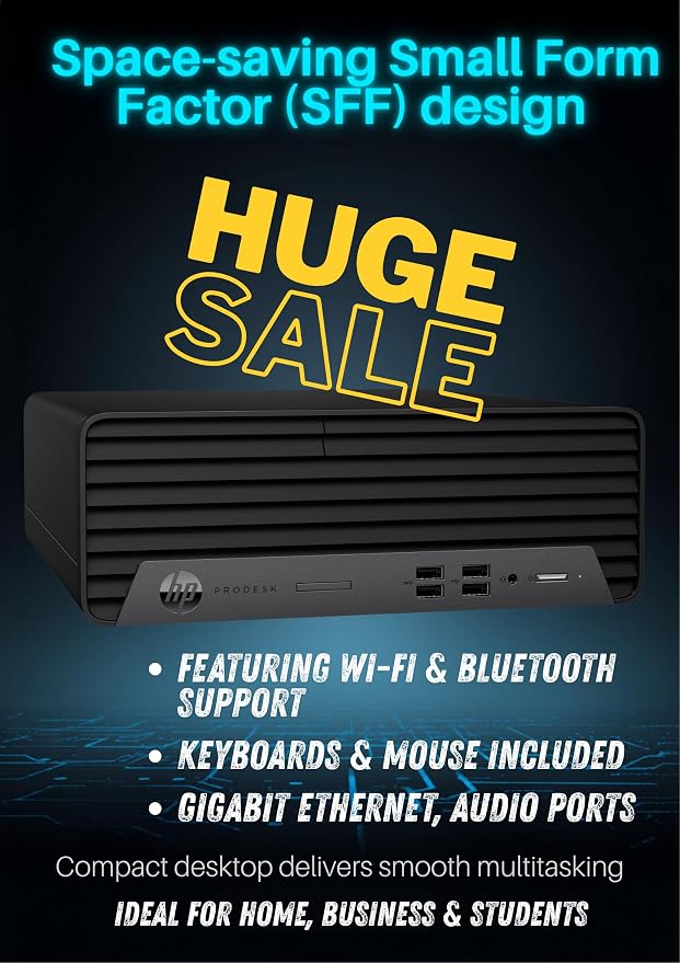 HP ProDesk G7 SFF Desktop Computer, Intel Processor, Dual 4K Display Support| 32GB RAM, 1TB Storage HDD & 128GB SSD| Wi-Fi| Bluetooth| HDMI| Wins 11 Pro| Keyboard & Mouse| Business & Personal Use