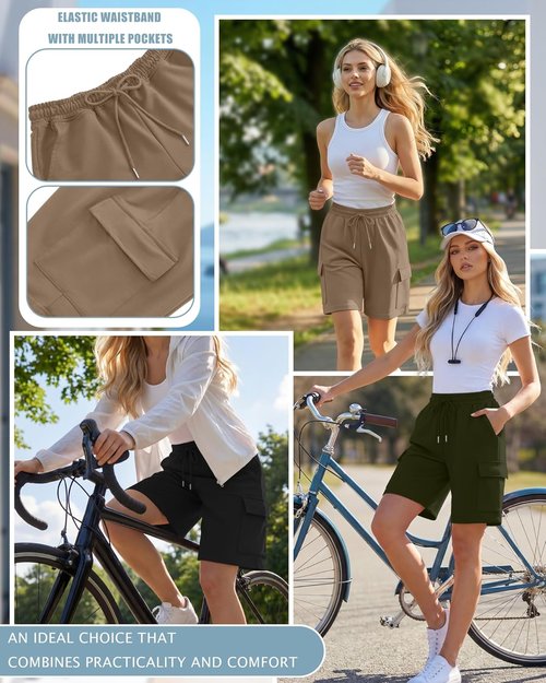 Neer Women's Bermuda Shorts - Casual Knee-Length Cargo Shorts with 4 Pockets | Elastic Drawstring