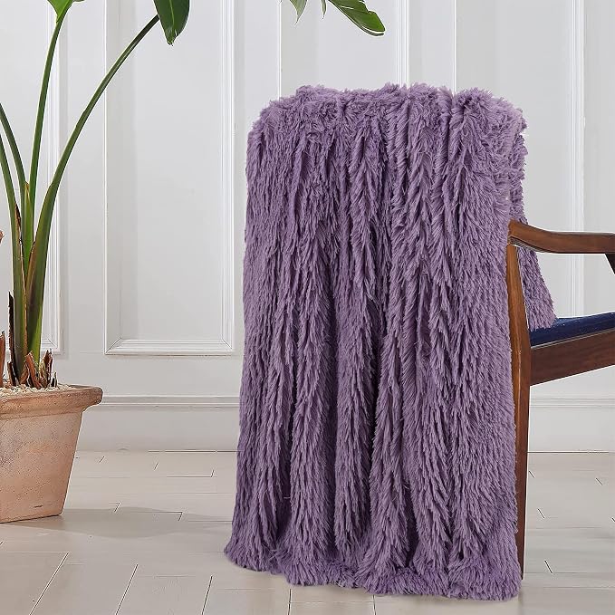 Tuddrom Decorative Extra Soft Fuzzy Faux Fur Throw Blanket 50" x 60", Solid