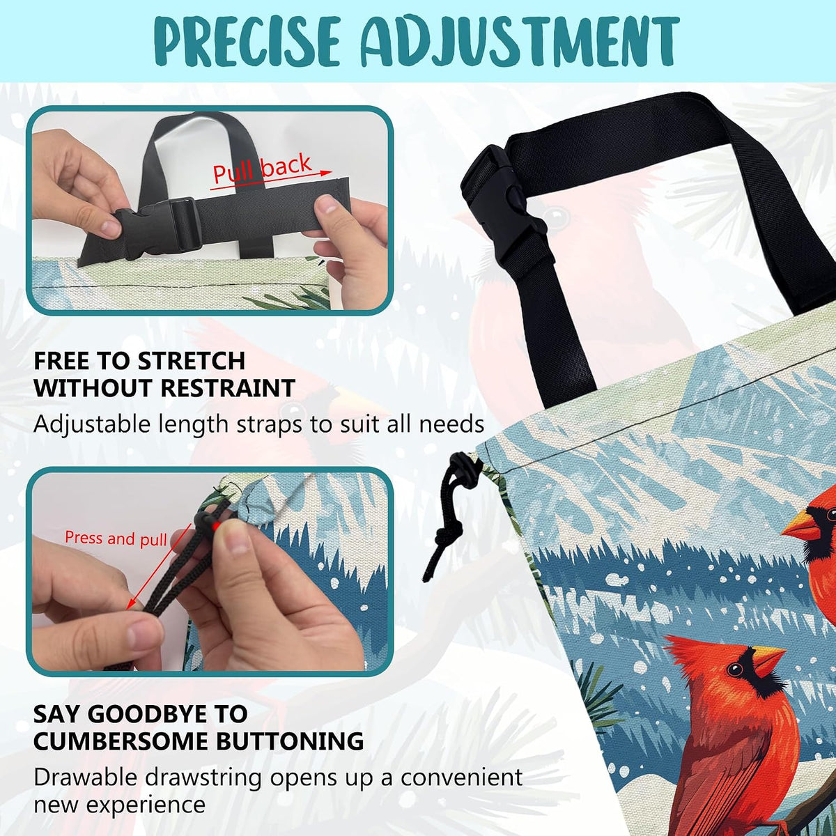 Red Cardinals Pine Branch Car Garbage Bag Snowy Mountain Hanging Canvas Car Trash Bag Drawstring Car Back Seat Organizer for Car Back Front Seat Console with Adjustable Buckle