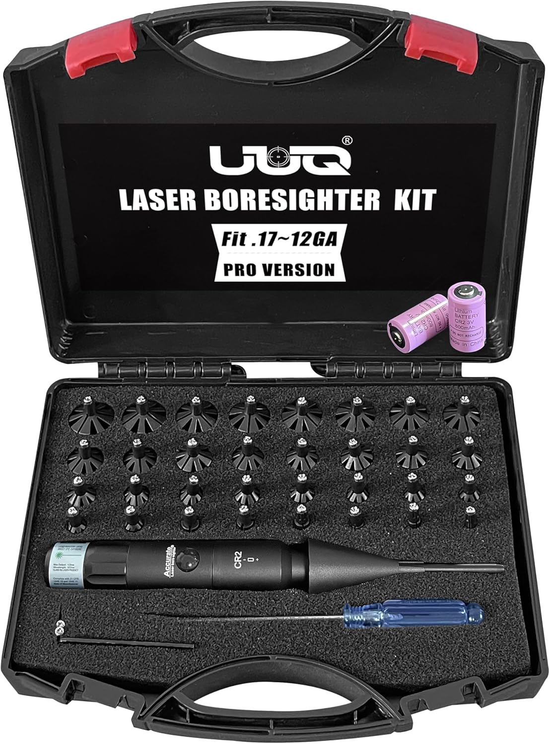 UUQ Professional Laser Bore Sight Kit - Red/Green Laser with 32 Adapters for 0.17 to 12GA Calibers | Ideal for Pistols, Rifles, and Shotguns