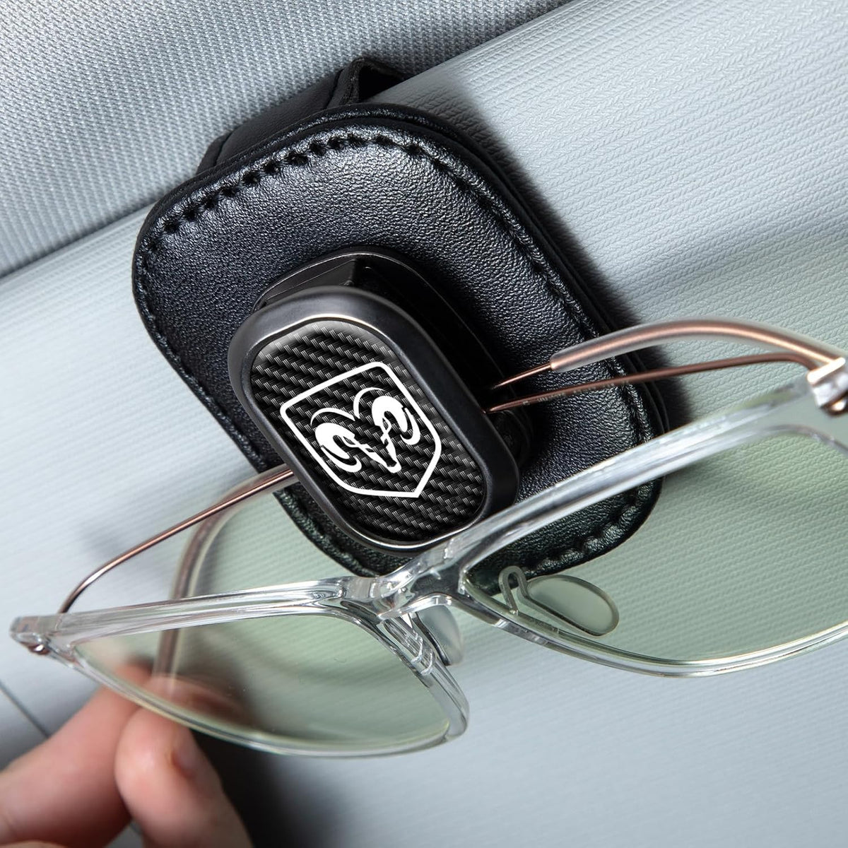 Sunglasses Holder, Leather Glasses Holders Compatible with Dodge Series Car Sun Visor, Eyeglasses Hanger and Ticket Card Clip Eyeglasses Mount for Car, for Accessories, Black