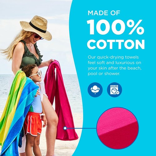 Kaufman Soft Oversized Beach Towels - Absorbent Quick-Drying Velour Striped Towels | 29" x 58" | 100% Cotton (4 Pack)