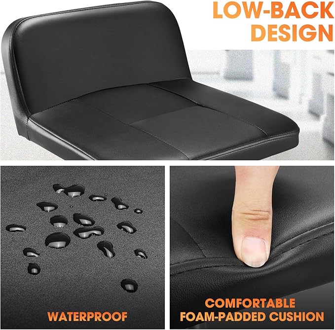 DNA Motoring Rolling Padded Seat Adjustable Height Seat 330lbs Capacity Rolling Mechanic Creeper Stool, W/Tool Storage Drawer & Tray, Black, TOOLS-00601
