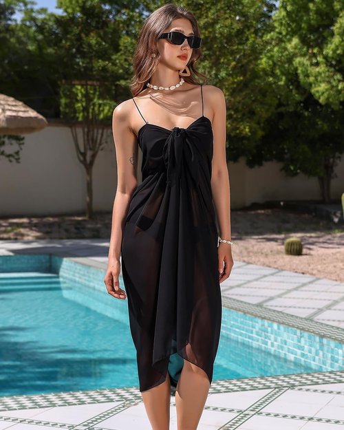 Eicolorte Women's Beach Cover-Up - Sheer Chiffon Bikini Sarong Wrap in Elegant Design