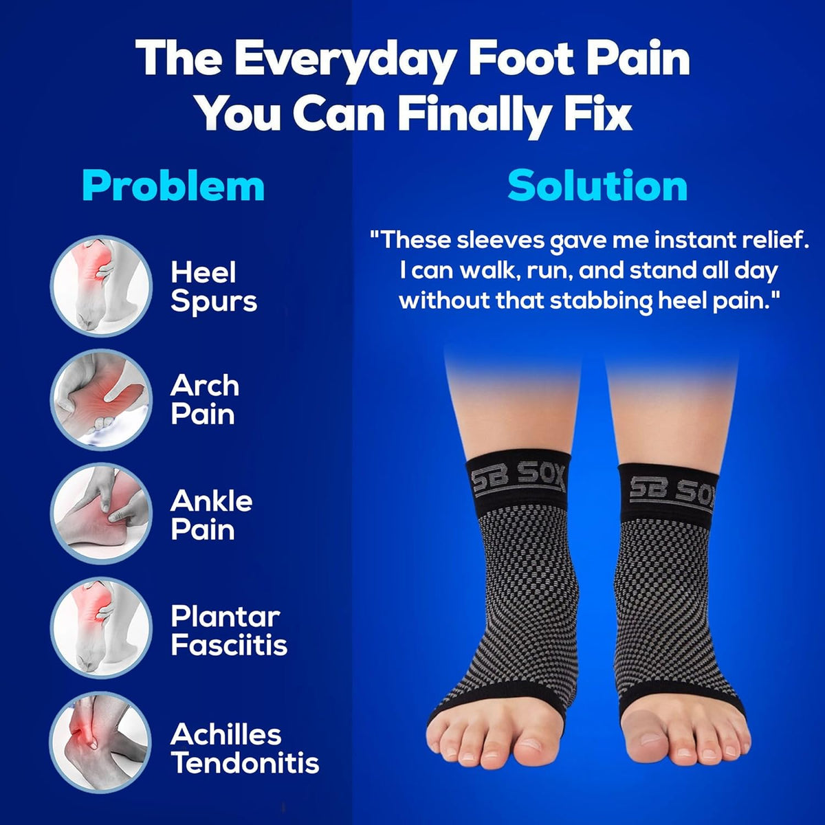 SB SOX Compression Socks for Plantar Fasciitis - Arch Support & Heel Pain Relief | Toeless Design, Small, Black
