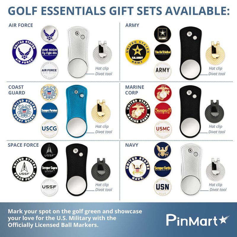 PinMart's Officially Licensed Navy Golf Essentials Gift Set, Divot Tool, Hat Clip, Magnetic Ball Markers, Large Golf Ball Marker with Presentation Box - Gifts and Accessories