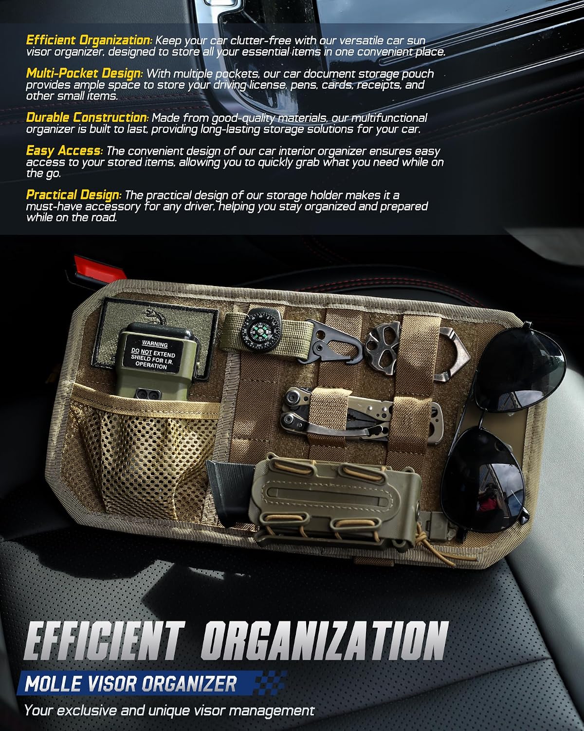 WYNEX Molle Car Sun Visor Organizer, Fits Most Cars Trucks Pickups Patrols